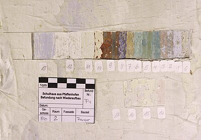 Eine alte Wand wurde oft bemalt. Jede Malschicht kann man sichtbar machen.