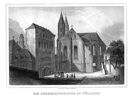 Zeichnung der Kirche Sankt Burkard in Würzburg