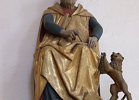 Hl. Hieronymus sitzend mit einem kleinen Löwen an seiner Seite